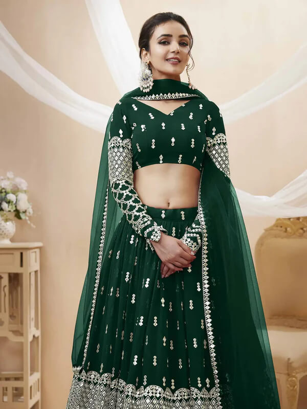 Green Georgette Lehenga with Sequins Embroidery Work