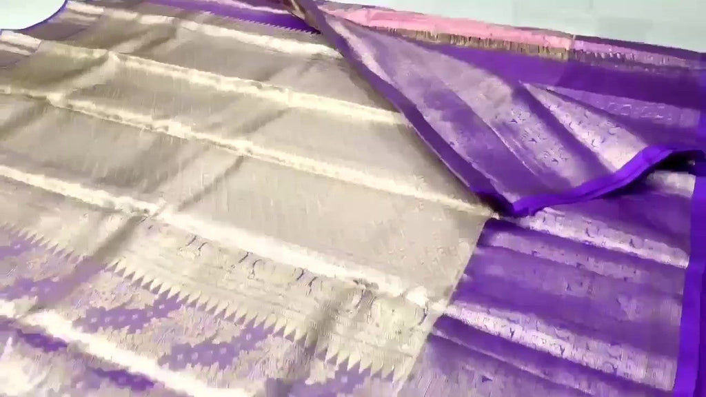 Lavender Kanchipuram Handloom Tissue Brocade Silk Saree