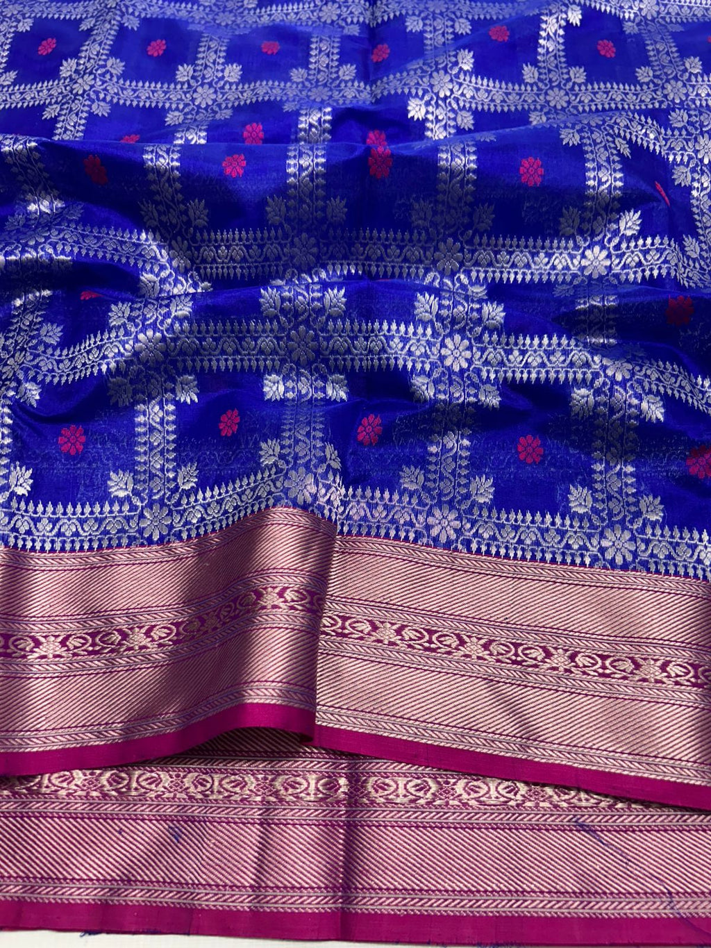 Royal Blue Chanderi Håndvævet Pattu Silk Meenakari Saree