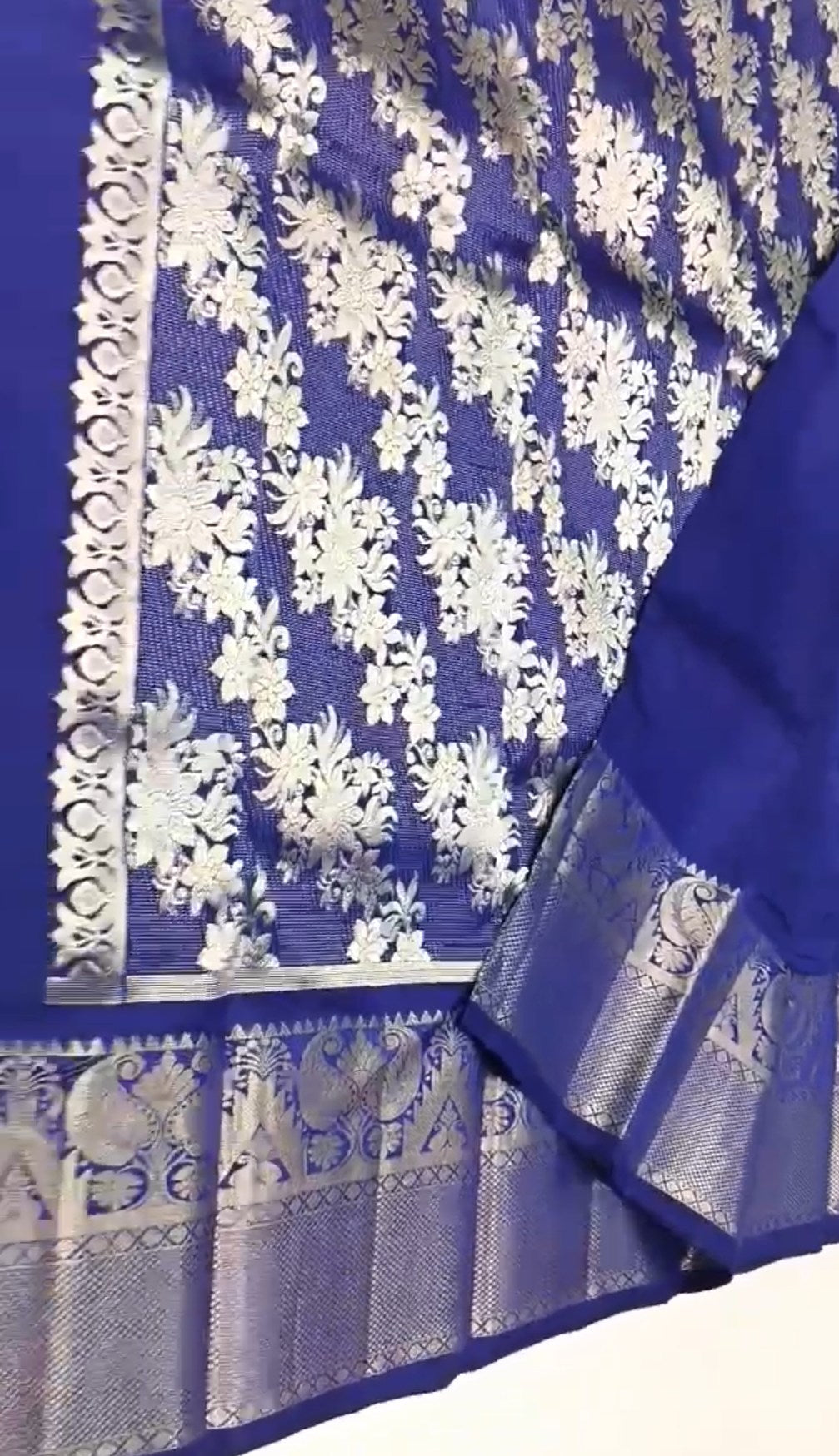 Blå Kanchipuram håndvævet enkelt Warp Pattu Silk Saree