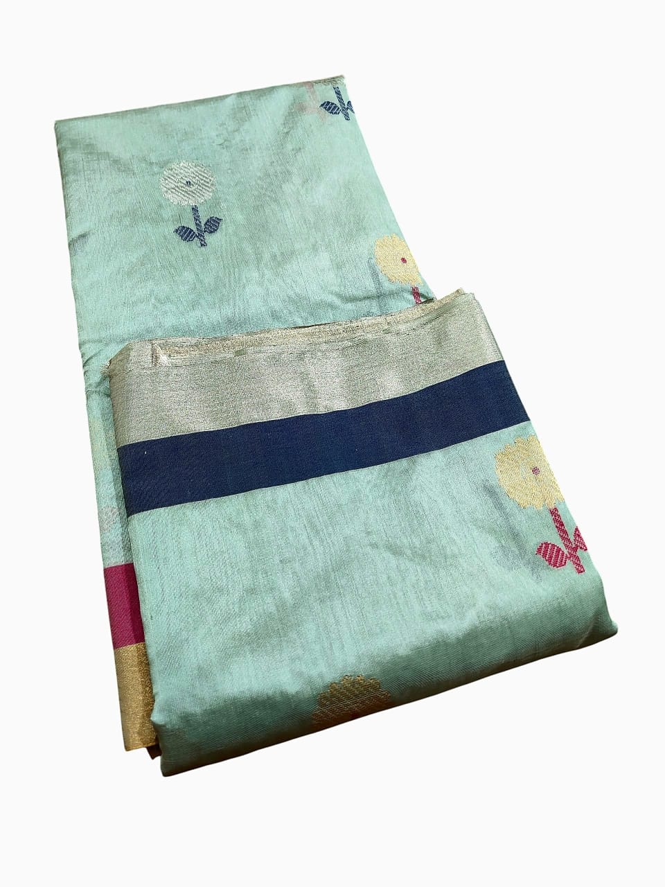 Sea Green Chanderi Håndvæv Pattu Silk Meenakari Saree