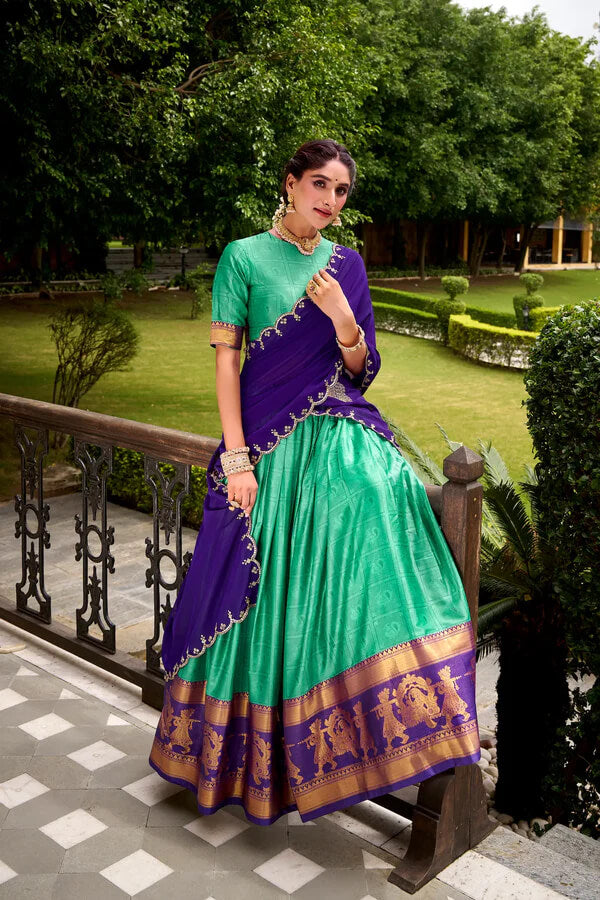 Elegant Teal Green Polly Cotton Lehenga Choli with Zari Work