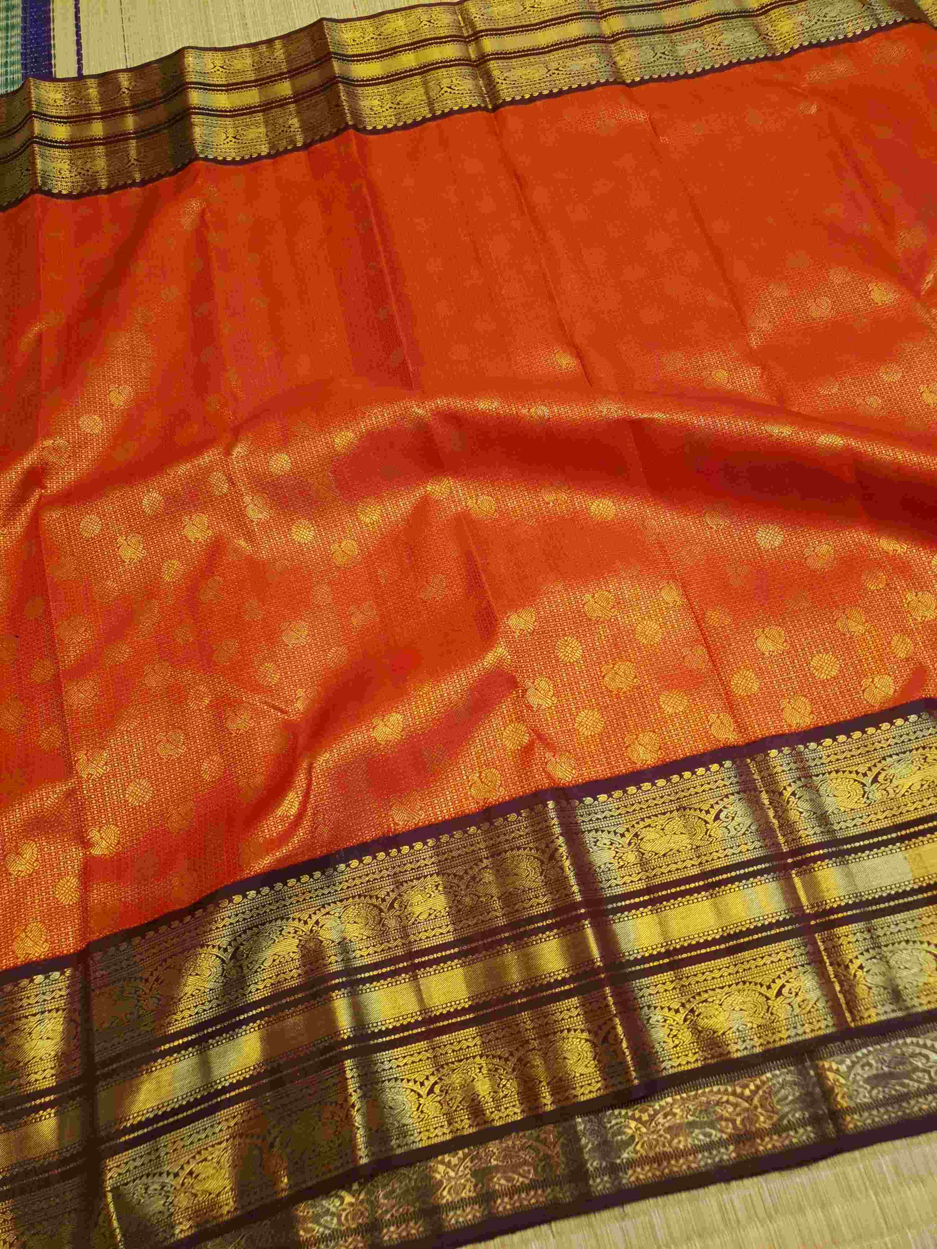 Chilly Red Kanchipuram Handloom 2G Pure Gold Vairaoosi Pattu Silk Saree