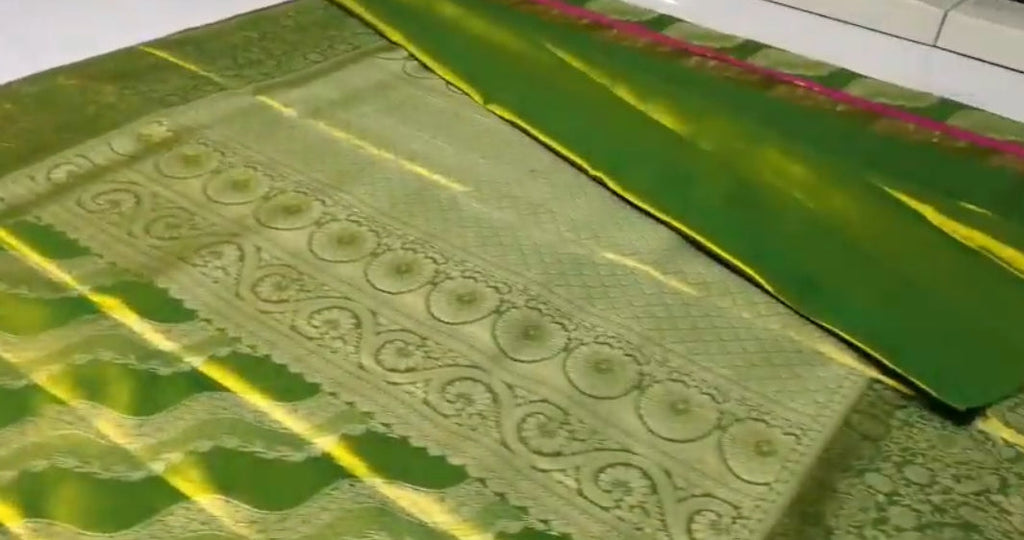 Green Kanchipuram Handloom Tissue Brocade Silk Meenakari Saree