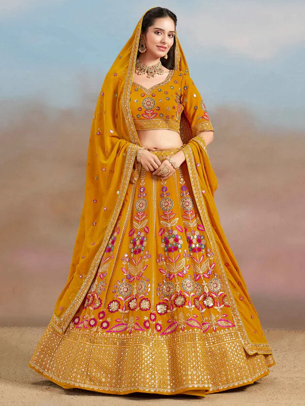 Yellow Georgette Lehenga with Zari & Sequins Work