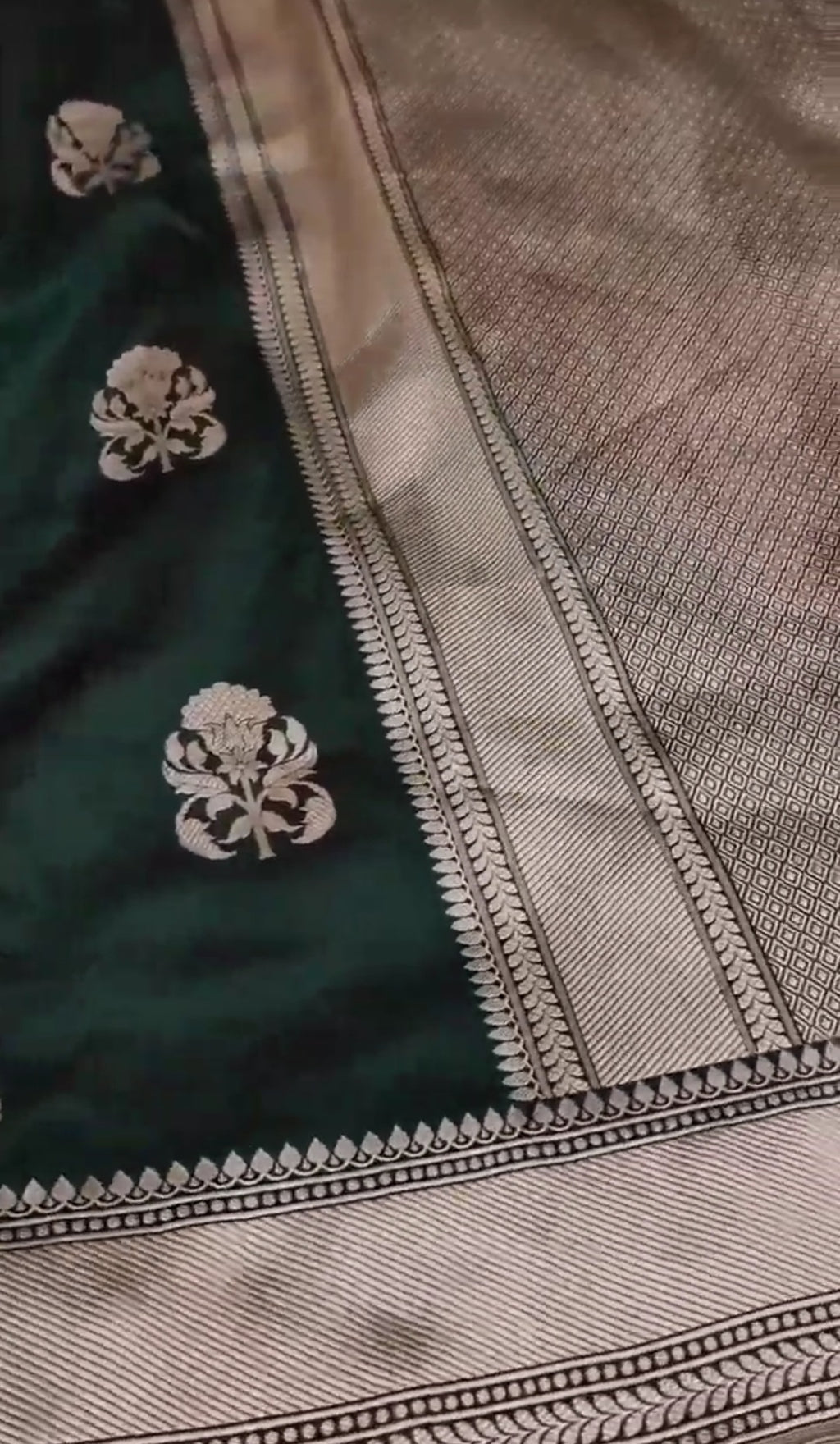 Bottle Green Banarasi Handloom Katan Silk Saree