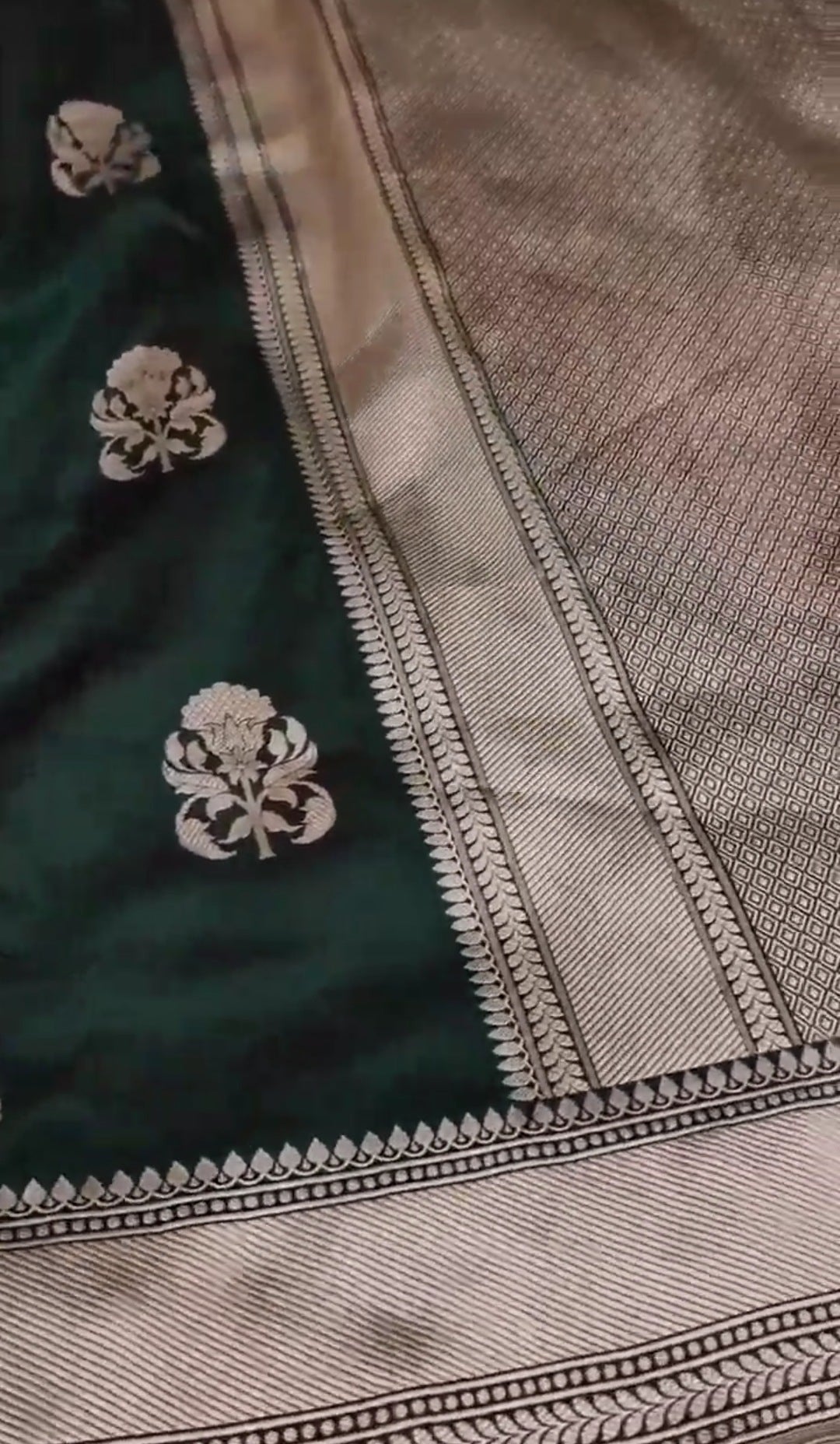 Bottle Green Banarasi Handloom Katan Silk Saree