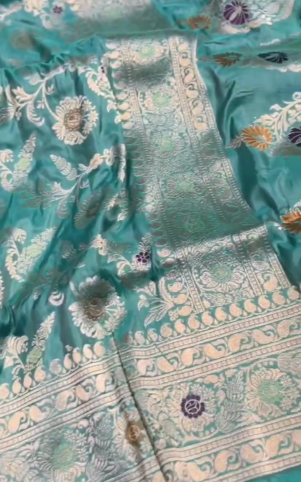 Dual Tone Turquoise Banarasi Handloom Katan Silk Meenakari Saree