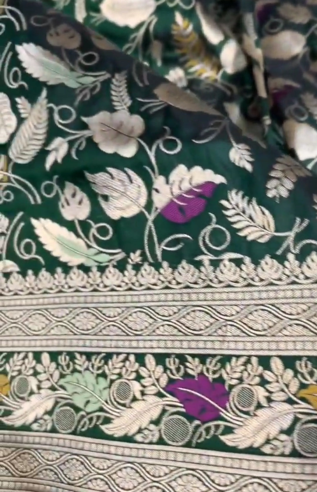 Flaske Grøn Banarasi Håndvæv Katan Silk Meenakari Saree