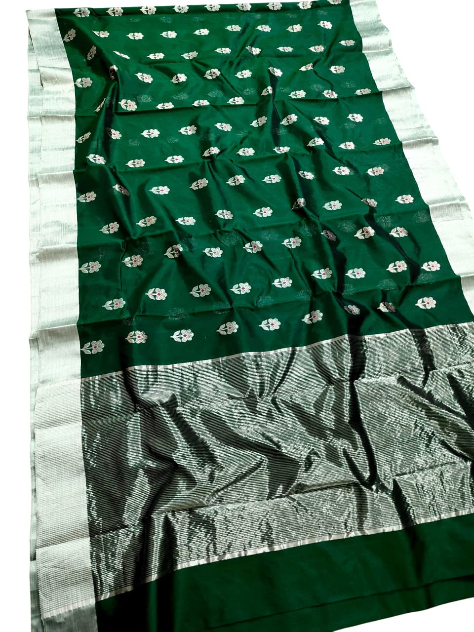 Flaske Grøn Chanderi Håndvæv Pattu Silk Meenakari Saree