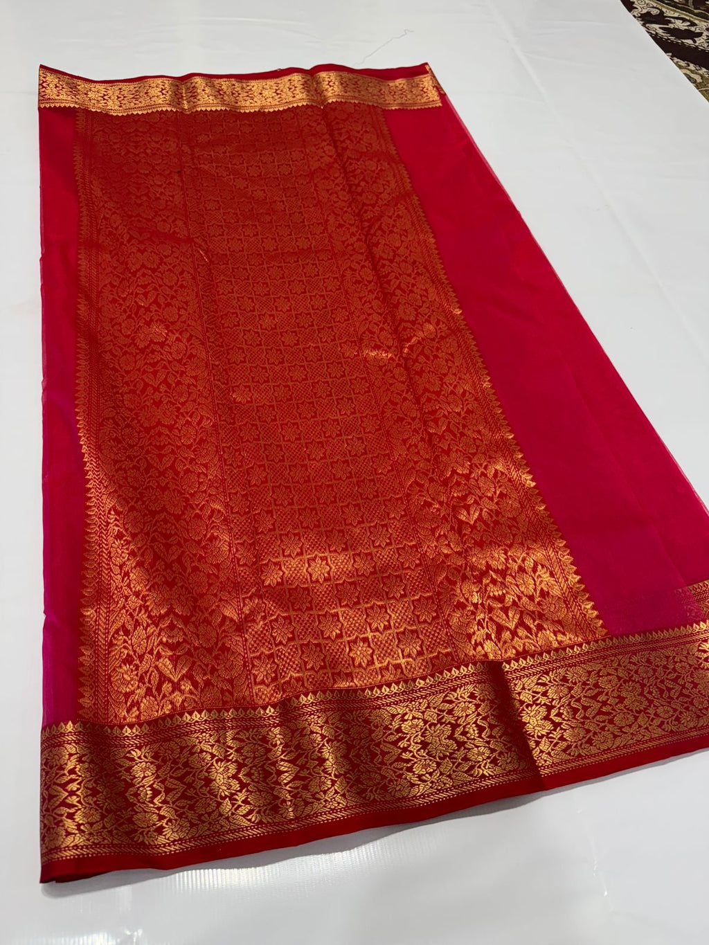 Red Chanderi Handloom Katan Silk Saree