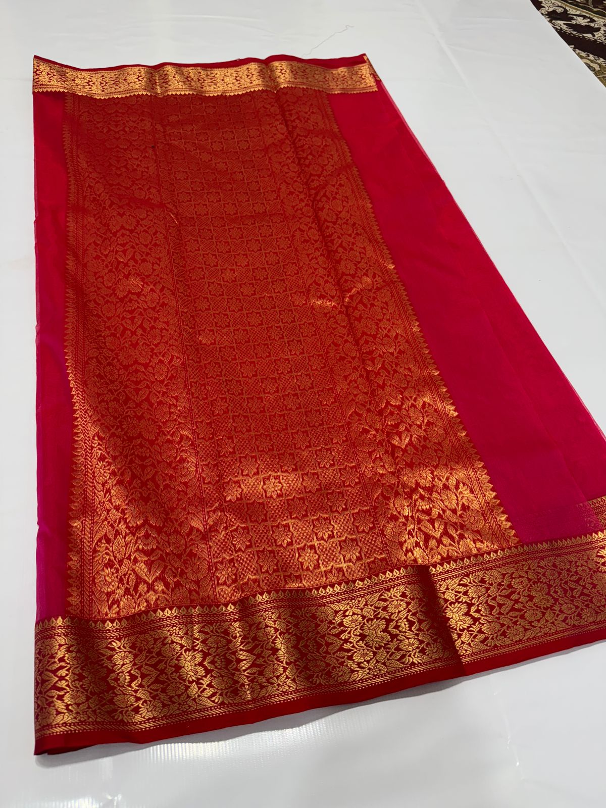 Red Chanderi Handloom Katan Silk Saree