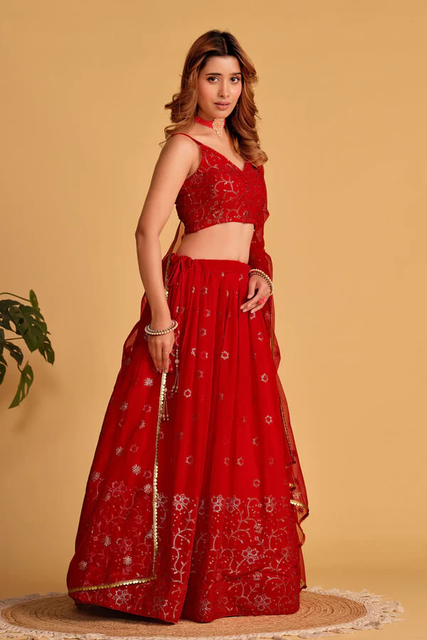 Elegant Red Georgette Lehenga for Weddings
