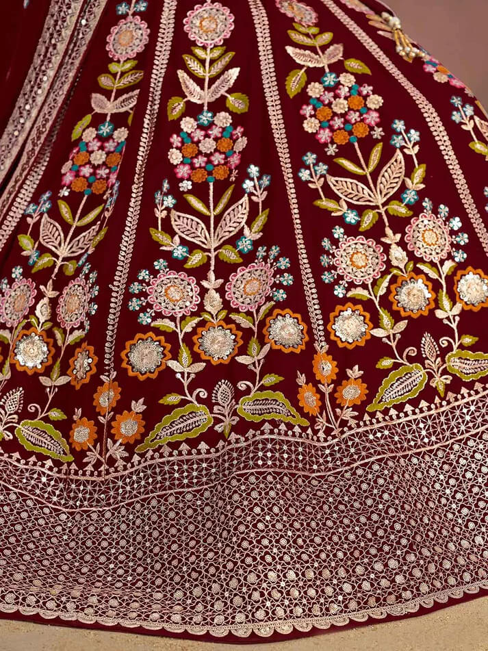 Maroon Georgette Lehenga with Zari & Sequins Work