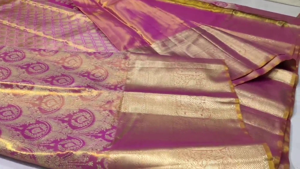 Hot Pink Kanchipuram Håndvævet Brokade Silkesari