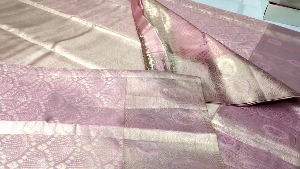 Baby Pink Kanchipuram Handloom Tissue Brocade Silk Saree