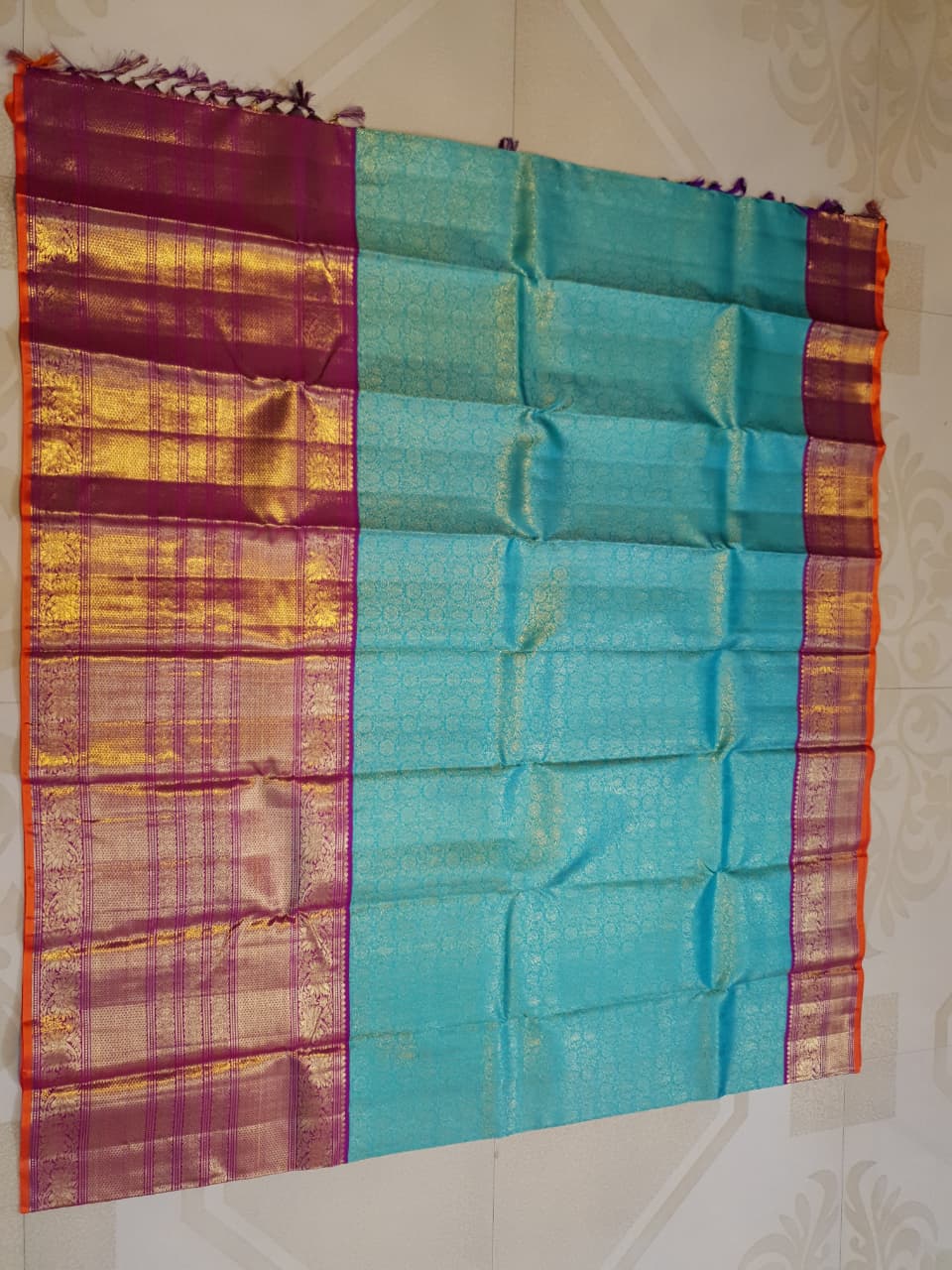Havgrøn Kanchipuram Håndvæv 2G Guld Pattu Silk Saree