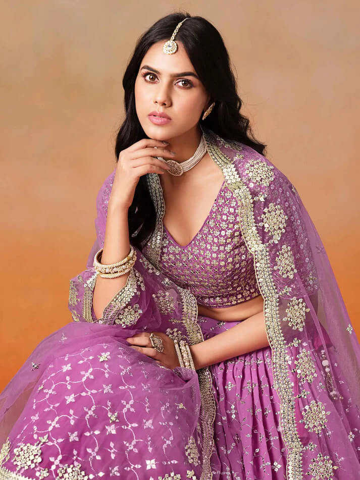Rani Pink Georgette Lehenga with Zari & Sequins Work