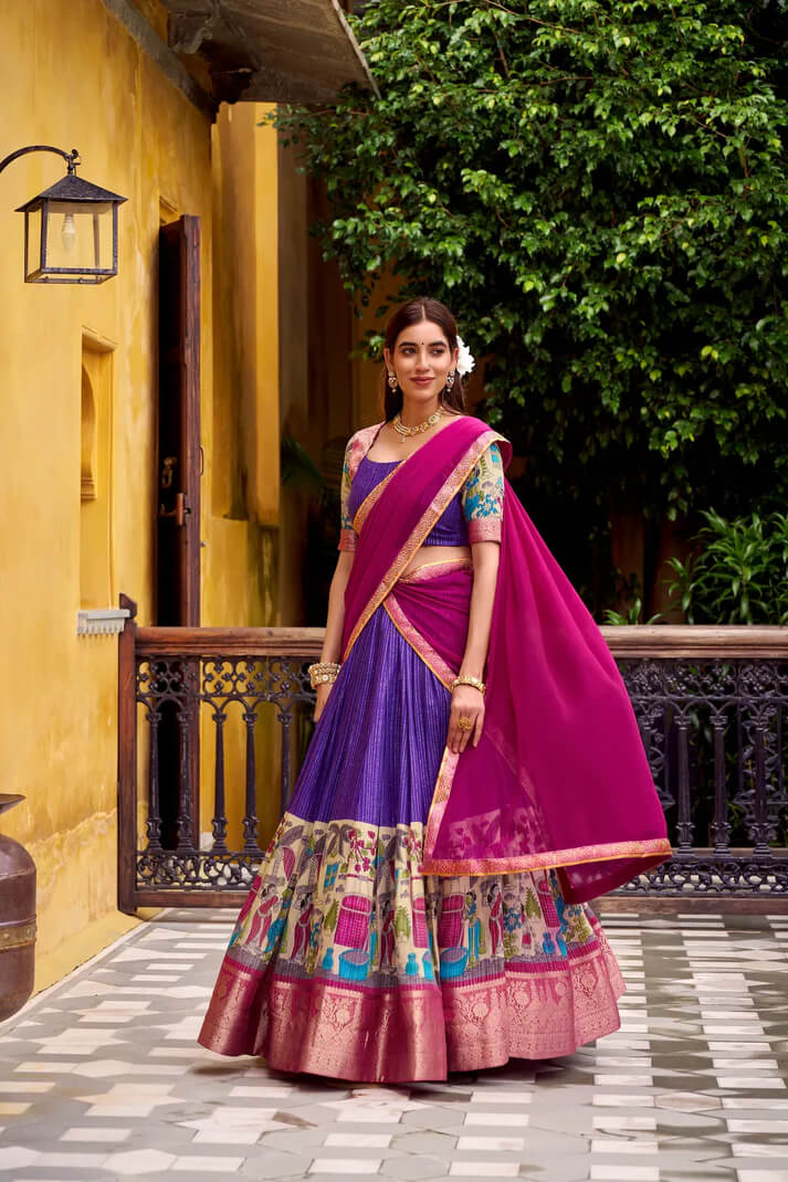 Purple Chanderi Lehenga with Kalamkari & Zari Work