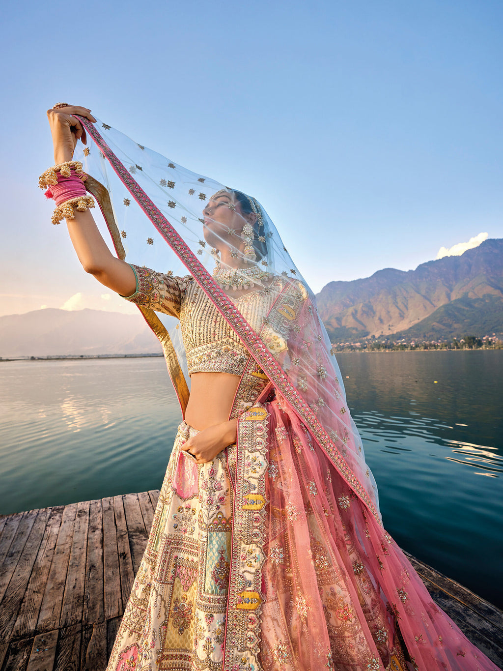 Beige Silk Embroidered Bridal Lehenga Choli Set
