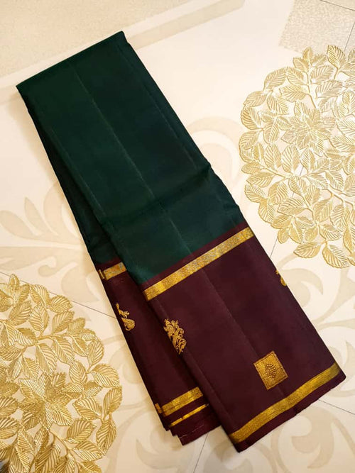 Bottle Green Kanchipuram Handloom 2G Gold Pattu Silk Saree