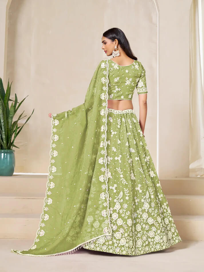 Tan Green Gold Embroidered Lehenga Choli