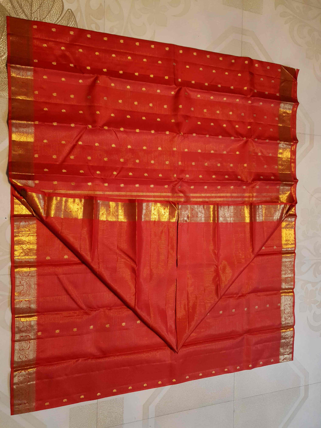 Red Kanchipuram Handloom 2G Pure Gold Vairaoosi Silk Saree