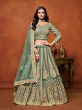 Pista Green Net Lehenga Choli with Thread & Sequins Work