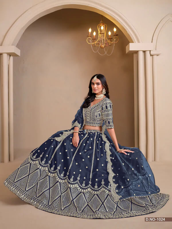 Festive Navy Blue Thread & Sequins Lehenga Choli
