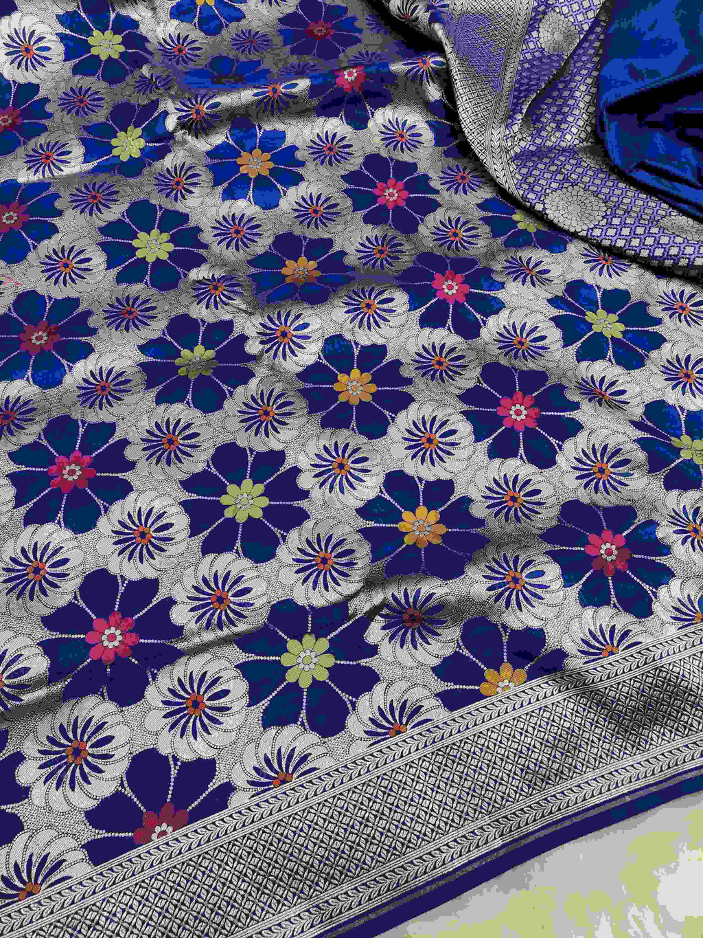 Royal Blue Banarasi Håndvæv Katan Silk Meenakari Saree