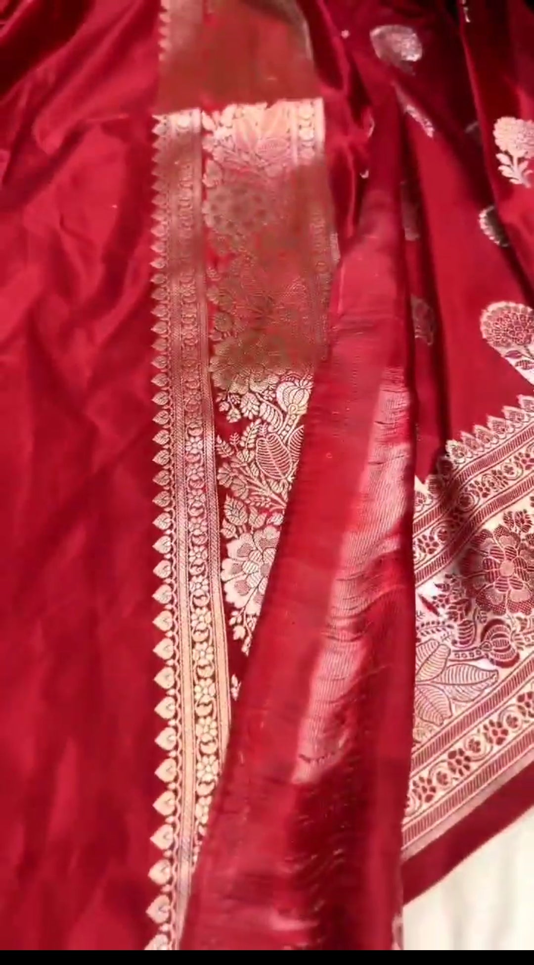 Deep Red Banarasi Mashru Soft Silk Saree