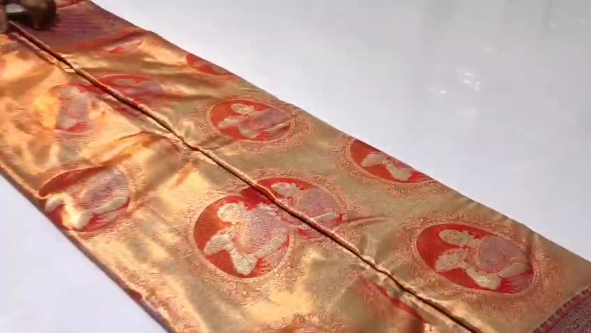 Coral Kanchipuram Handloom Tissue Brocade Meenakari Silk Saree