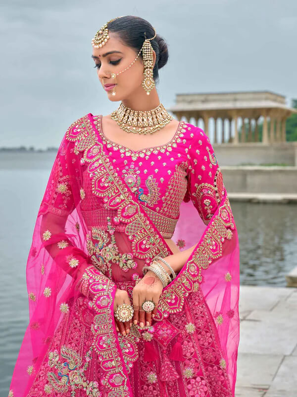 Elegant Pink Wedding Lehenga with Heavy Embroidery