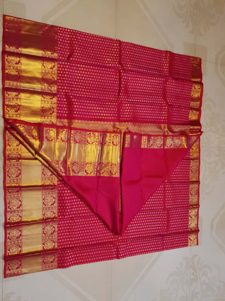 Dark Pink Kanchipuram Handloom 2G Gold Bridal Silk Saree