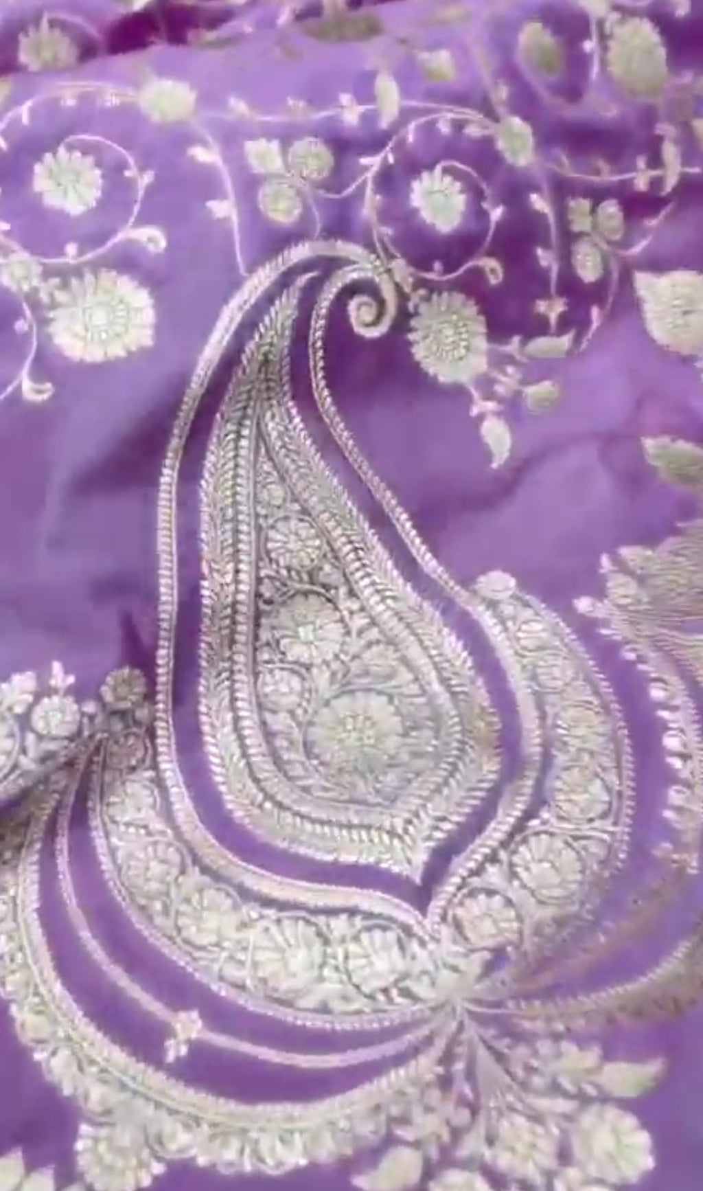 Purple Banarasi Mashru Soft Silk Jangla Saree