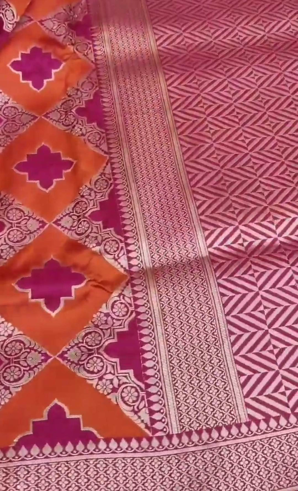 Dark Pink Banarasi Handloom Katan Silk Rangkaat Meenakari Saree