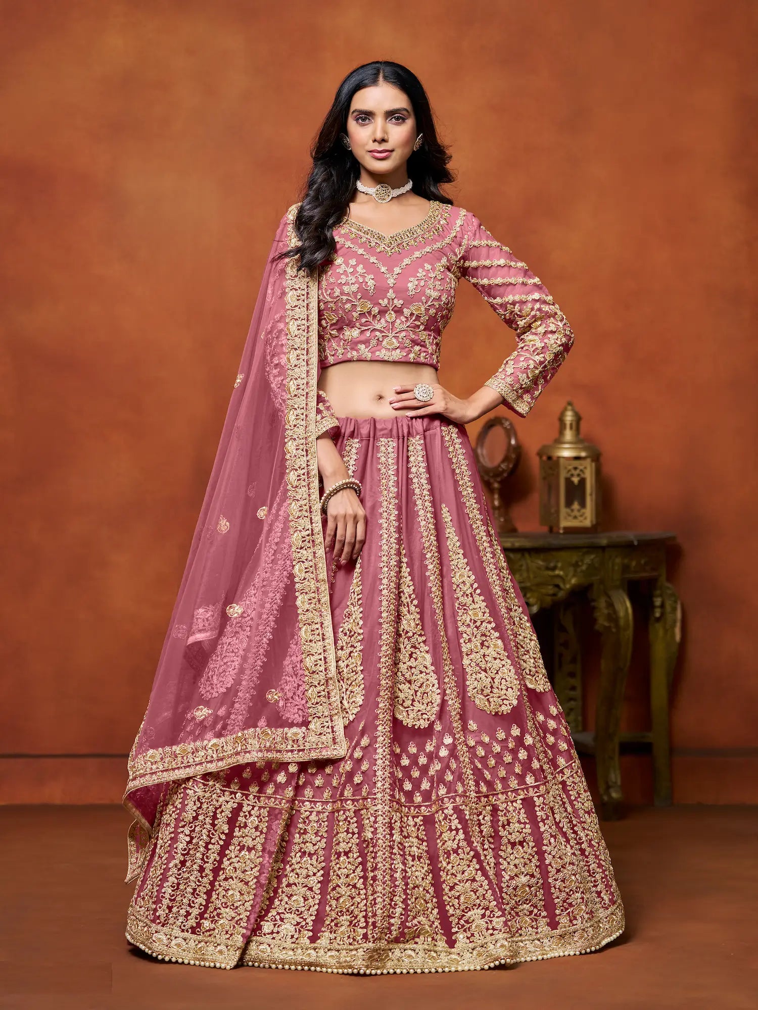 Light Pink Sequence Embroidered Net Lehenga Choli