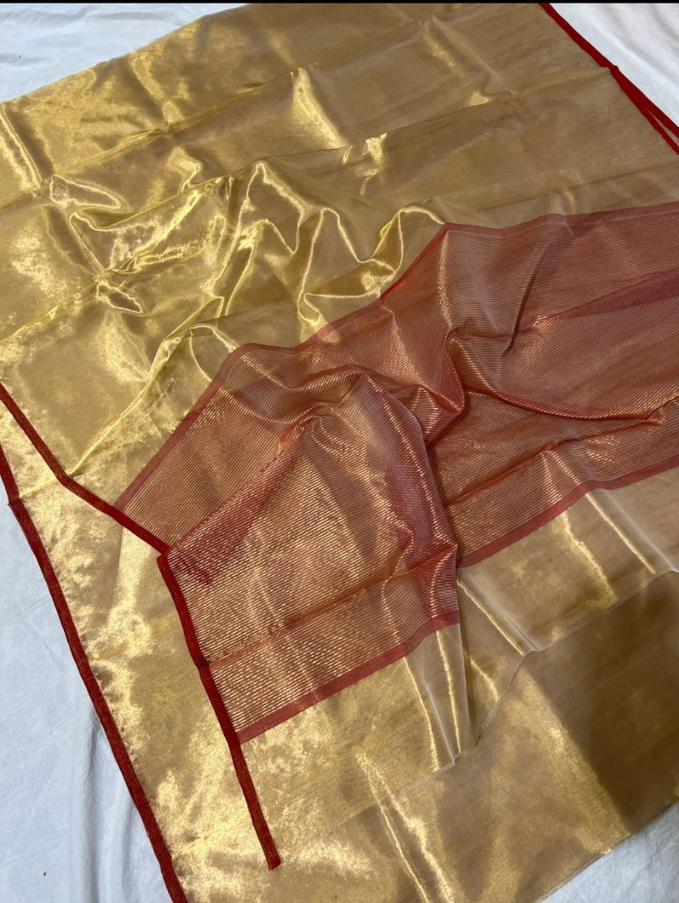 Guld Chanderi Handloom Tissue Silke Saree
