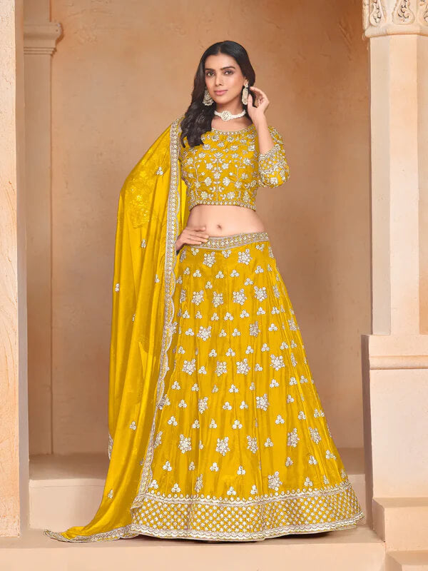 Festive Yellow Thread & Sequins Lehenga Choli