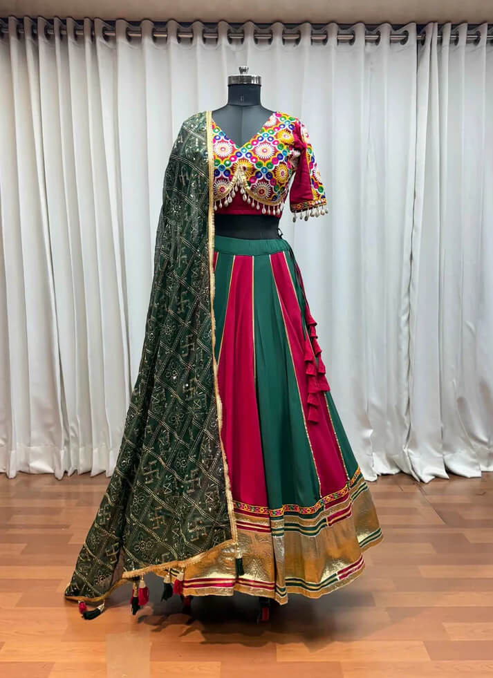 Multi Color Kutchi Mirror Work Lehenga with Dupatta