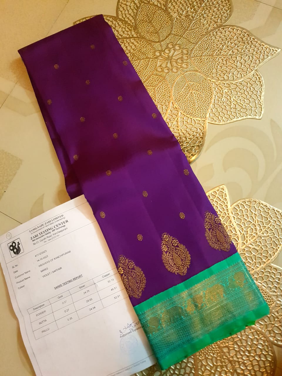 Purple Kanchipuram Handloom 4G Pure Gold Pattu Silk Saree