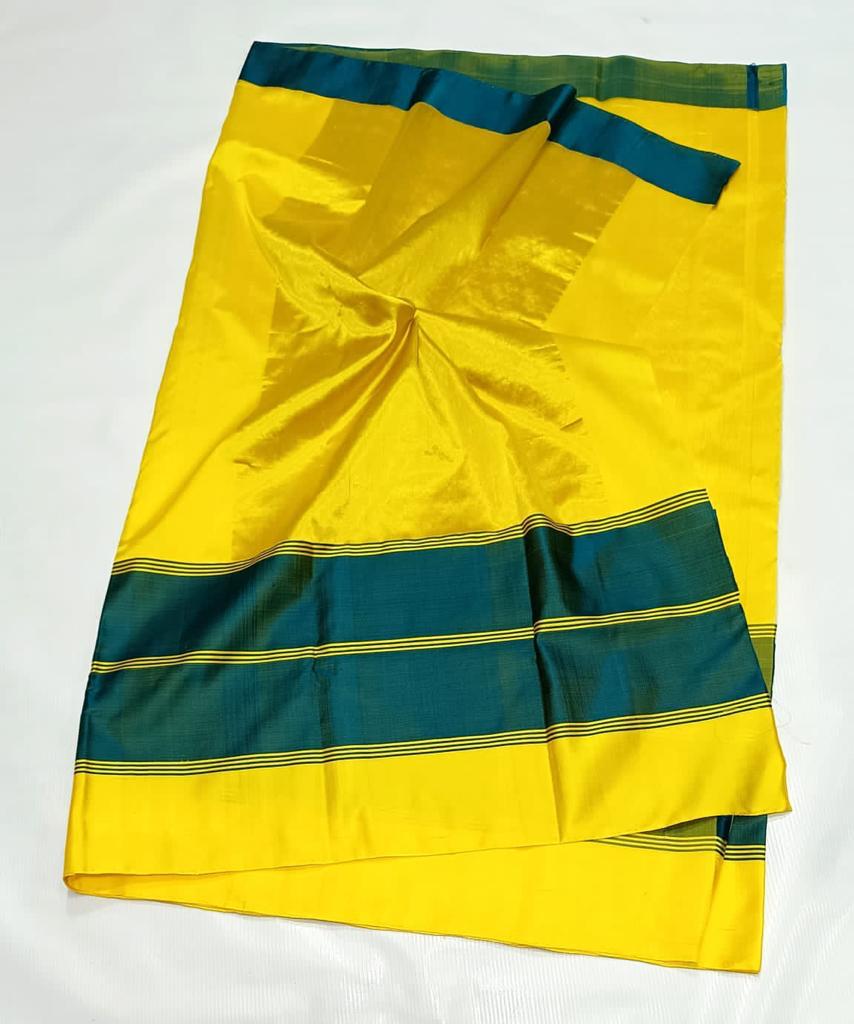 Yellow Chanderi Handloom Pattu Silk Mashru Borders Saree