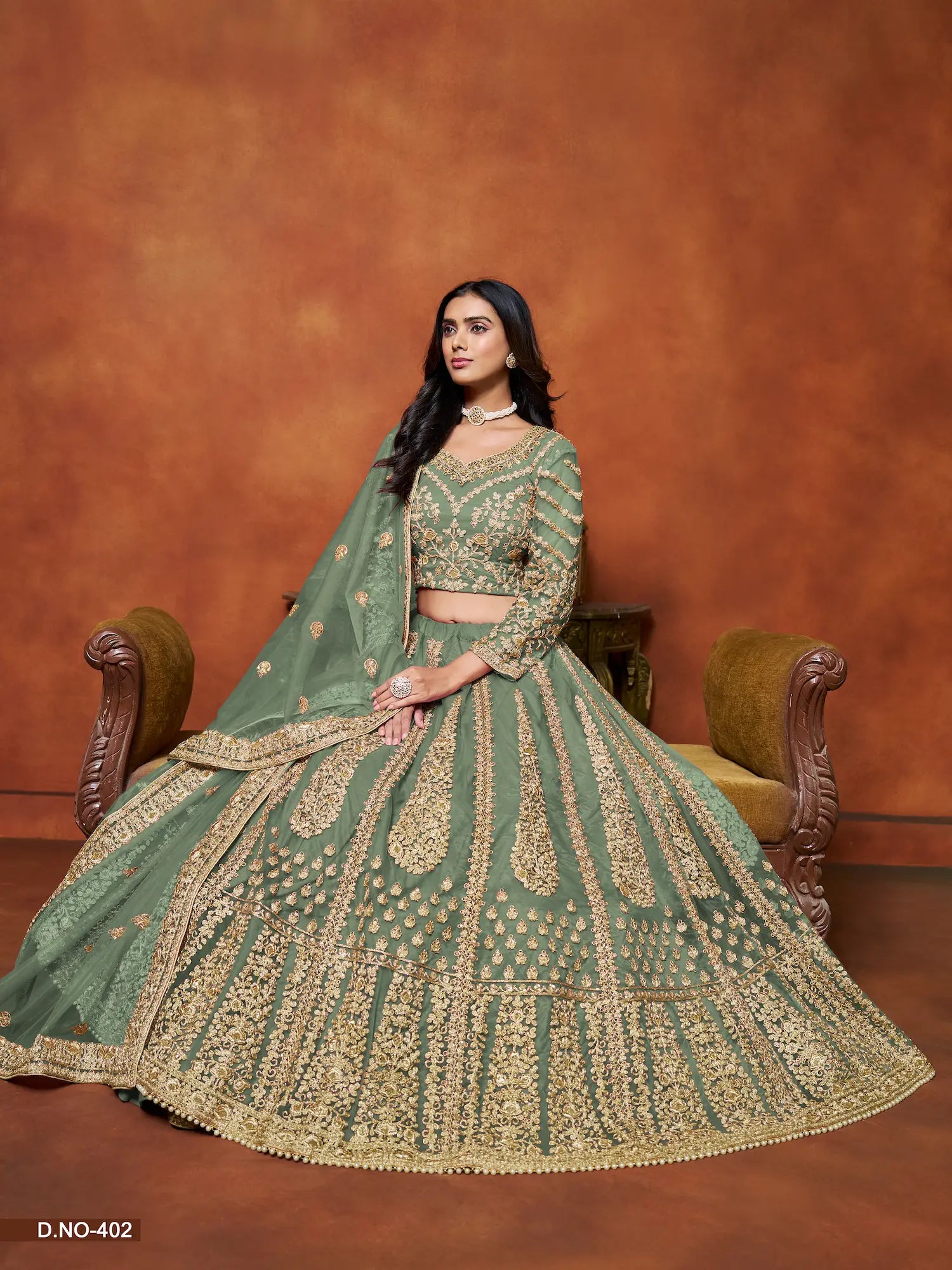 Pastel Green Sequence Embroidered Net Lehenga Choli