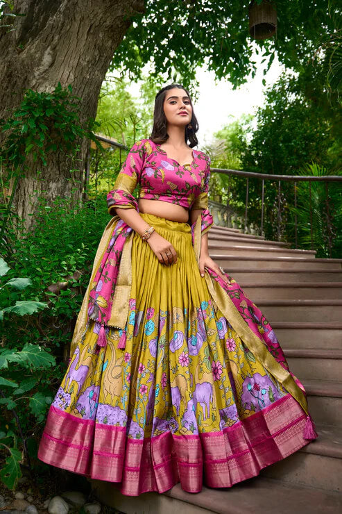 Designer Mustard Dola Silk Lehenga Choli for Weddings & Festive Events