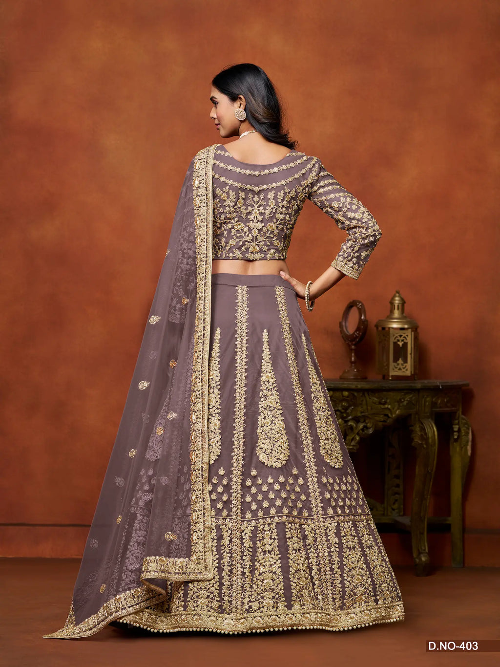 Dusty Gray Sequence Embroidered Net Lehenga Choli