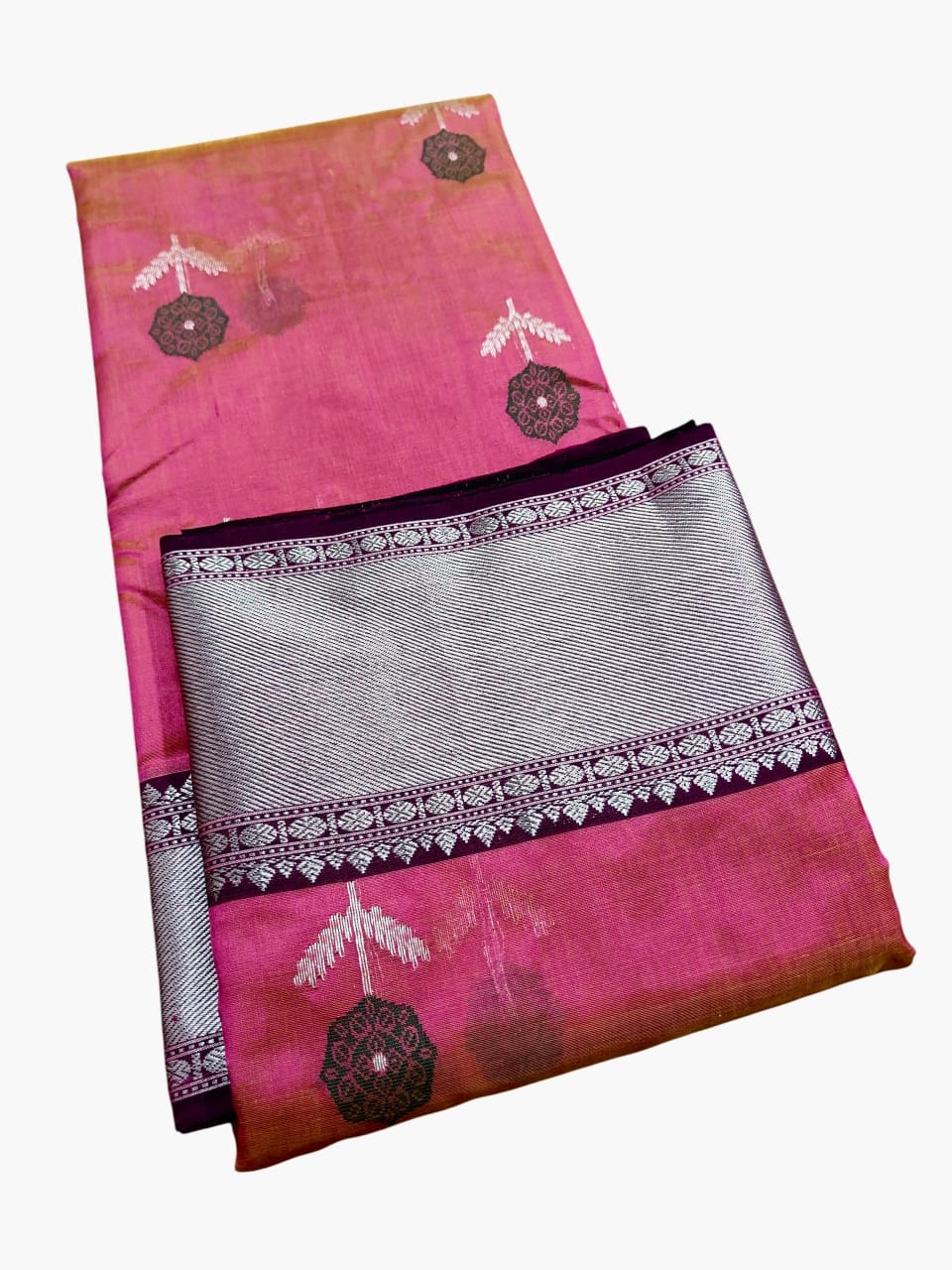 Hot Pink Chanderi Handloom Pattu Silk Meenakari Nakshi Saree