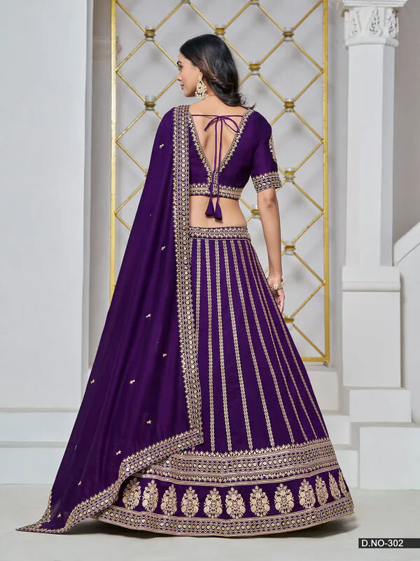 Dark Purple Art Silk Lehenga Choli with Thread & Sequins Work