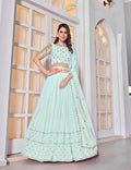 Festive Sky Blue Georgette Lehenga with Detailed Embroidery