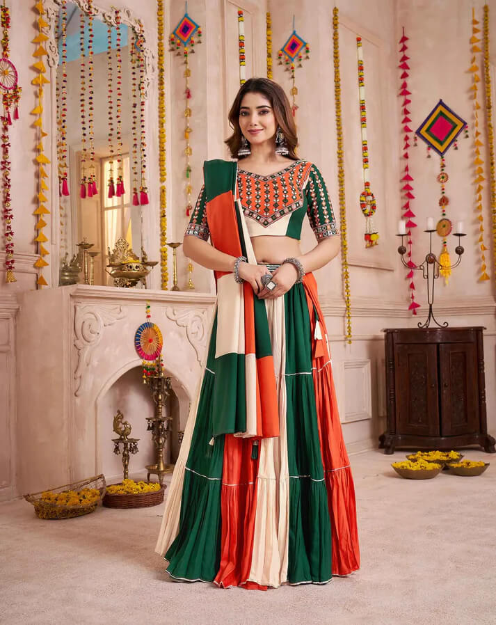 Multi Color Lehenga Choli with Kutchi & Mirror Work