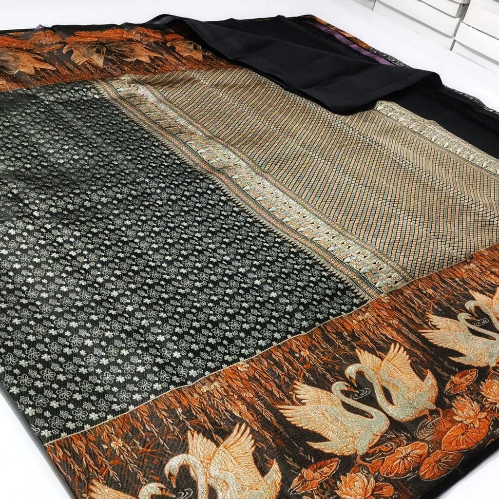 Black Kanchipuram Handloom 1G Gold Pattu Silk Meenakari Saree